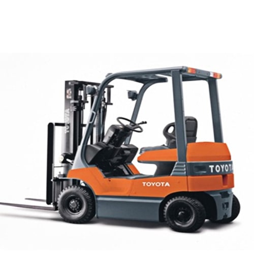 Toyota forklift positioned on a white background, showcasing its design