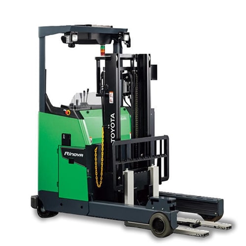 A modern, green forklift, ready to lift and move. Precision engineering in action.