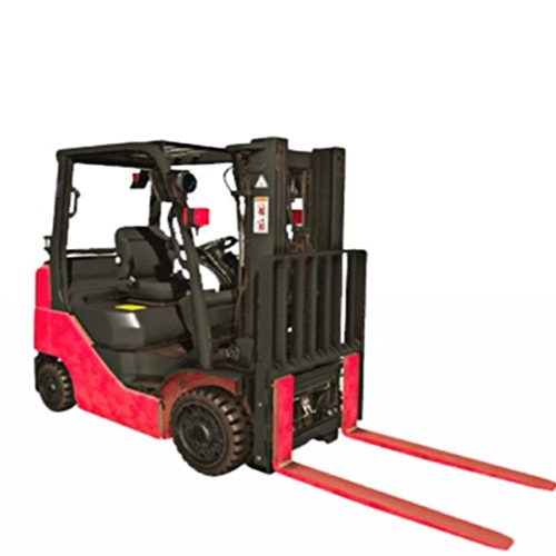 powerful red forklift, ready to lift and move.