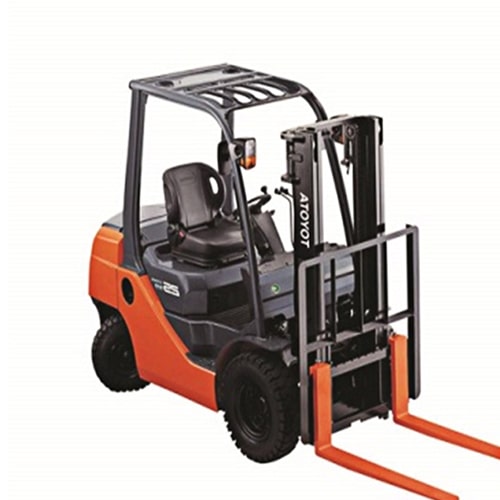 A forklift truck is displayed against a plain white background, emphasizing its structure and design