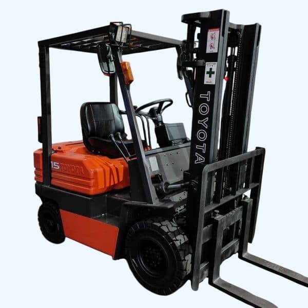 A forklift truck displayed on a plain white background, highlighting its design and features
